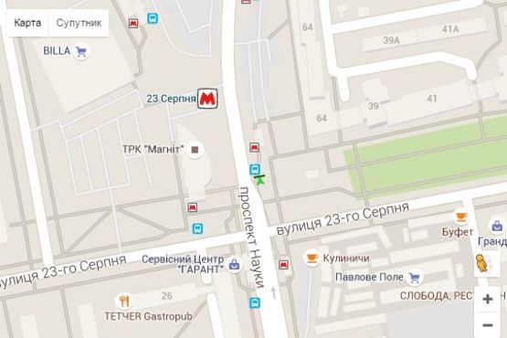 Схема рекламной плоскости по адресу Науки просп. (Леніна просп.) - 23-го Серпня вул., (зупинка)