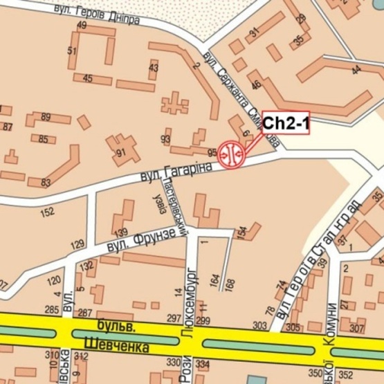 Схема рекламной плоскости по адресу Гагарина ул., 95 в центр (ТЦ "ДнепрПлаза", маркет "Велика Кишеня", "АТБ", ОщадБанк), направ. к центру