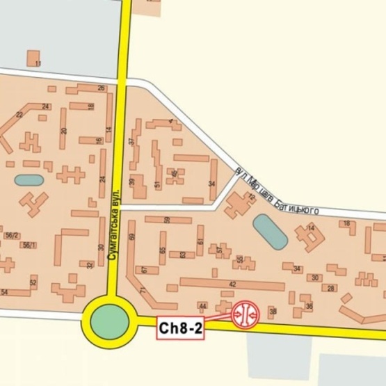 Схема рекламной плоскости по адресу 30-летия Победы ул., 40 (гипер-маркет "Эпицентр", маркет "Фокстрот", "АТБ", "Fresh Market", автосервис), в направл. ул. Смелянской