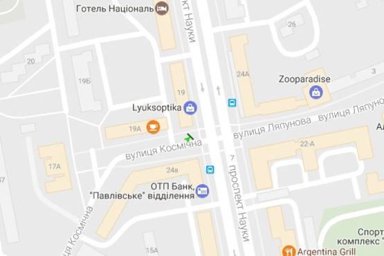 Схема рекламной плоскости по адресу Науки просп. (Леніна просп.), 19 - Космічна вул. (№1)