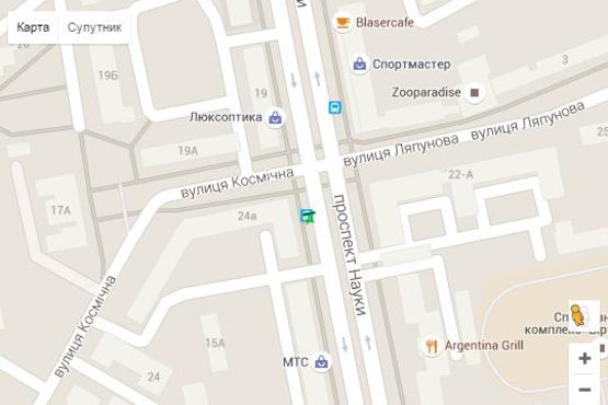 Схема рекламной плоскости по адресу Науки просп. (Леніна просп.) - Космічна вул., (зупинка)