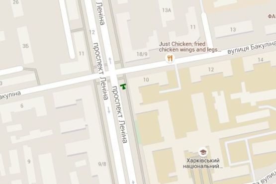 Схема рекламной плоскости по адресу Науки просп. (Леніна просп.), 16 - Бакуліна (Дзержинський р-н) вул.