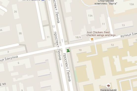 Схема рекламной плоскости по адресу Науки просп. (Леніна просп.), 16 - Бакуліна (Дзержинський р-н) вул.