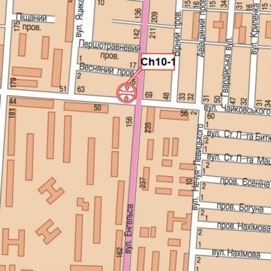 Схема рекламной плоскости по адресу Вячеслава Черновола  (Энгельса) ул. - Чайковского ул.(перекресток), (Продуктовый и Вещевой рынки, СТО, кафе "VEST"), в направл.к бул.Шевченко