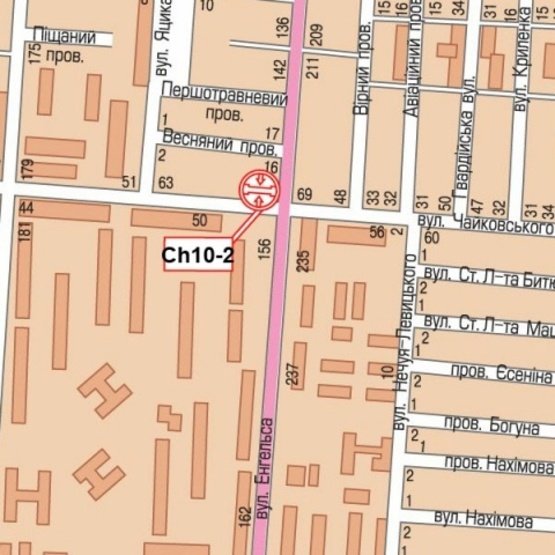 Схема рекламной плоскости по адресу Вячеслава Черновола  (Энгельса) ул. - Чайковского ул.(перекресток), (Продуктовый и Вещевой рынки, СТО, кафе "VEST"), в направл. пр.Химиков