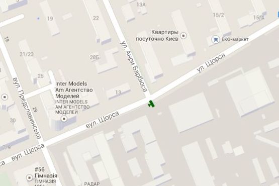 Схема рекламної площини за адресою Коновальця Євгена вул. (Щорса вул.) - Анрі Барбюса вул. (№1-скрол)