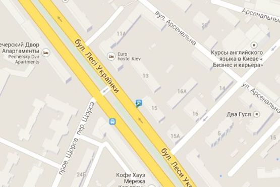 Схема рекламної площини за адресою Лесі Українки бульв., 15 - Коновальця Євгена вул. (Щорса вул.), ;_зупинка громадського транспорту