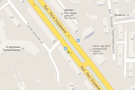 Схема рекламної площини за адресою Лесі Українки бульв., 14;_ зупинка громадського транспорту