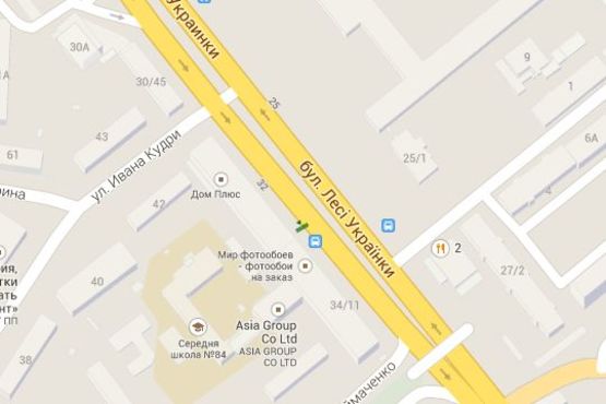 Схема рекламної площини за адресою Лесі Українки бульв., 34 (магазин "Ліга Нова")__зупинка громадського транспорту