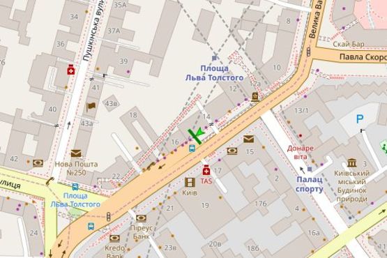 Схема рекламной плоскости по адресу Велика Васильківська вул., 16- зуупинка гром. транспорту