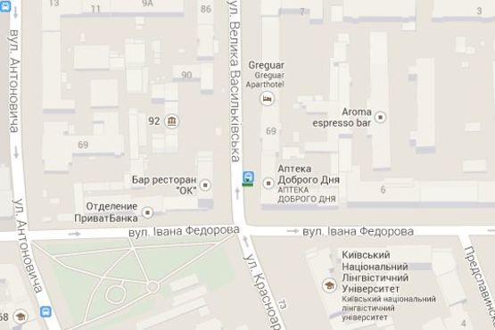 Схема рекламной плоскости по адресу Велика Васильківська вул., 71 - Івана Федорова вул., - зупинка гром.транспорту