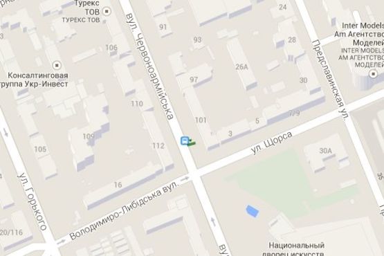 Схема рекламної площини за адресою Велика Васильківська вул., 101 - Коновальця Євгена вул. (Щорса вул.), (зупинка громад. транспорту)