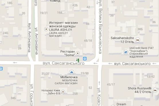 Схема рекламной плоскости по адресу Саксаганського вул., 20-22 - Велика Васильківська вул., ресторан "McDonald’s"