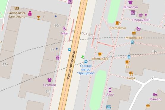 Схема рекламной плоскости по адресу Хрещатик вул., 19, выход из метро «Крещатик»