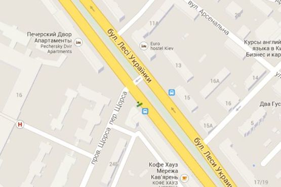 Схема рекламной плоскости по адресу Лесі Українки бульв., 24 - Коновальця Євгена вул. (Щорса вул.), ;_зупинка громадського транспорту