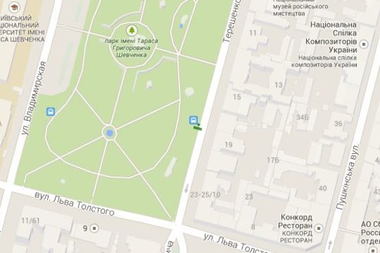 Схема рекламной плоскости по адресу Льва Толстого вул. - Терещенківська вул.,  ;парк ім. Тараса Шевченка