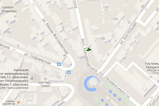 Схема рекламної площини за адресою Михайлівська вул. - Трьохсвятительська вул., 2;  кафе "Double Coffee"