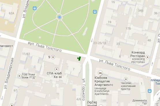 Схема рекламної площини за адресою Льва Толстого вул., 7-1 - Антоновича вул. (Горького вул.)