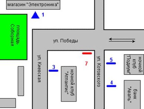 Схема рекламної площини за адресою Михайла Грушевського вул. (Котовського вул.) - Перемоги вул., 10