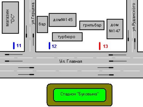 Схема рекламной плоскости по адресу Головна вул., 147 - Руданського вул.