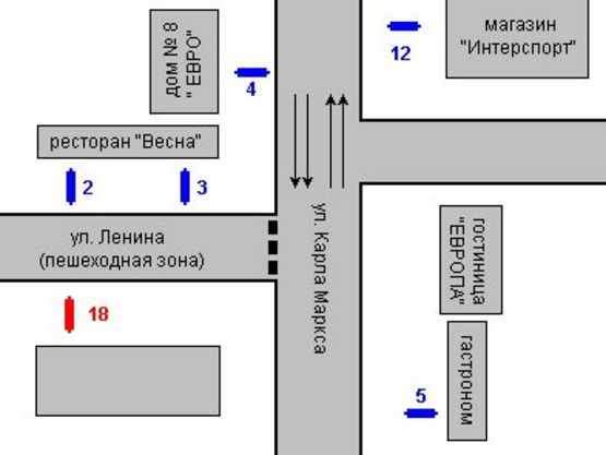 Схема рекламной плоскости по адресу Дворцова вул., 16/7 - Калініна вул.
