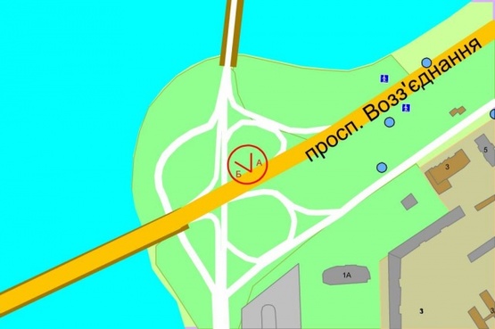 Схема рекламної площини за адресою Воссоединения проспект / Русановская Набереж.