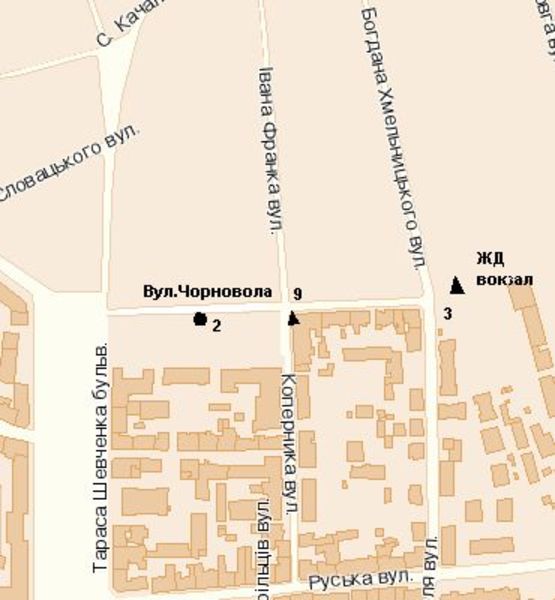 Схема рекламної площини за адресою Коперника вул., 1 - Чорновола вул.