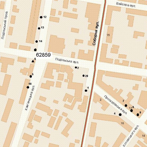 Схема рекламной плоскости по адресу Кам`янецька вул. (Кам'янецька вул.) - Подільська вул.