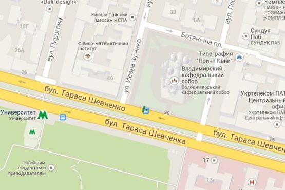 Схема рекламної площини за адресою Шевченка Тараса бульв., 20 (Володимирський собор)