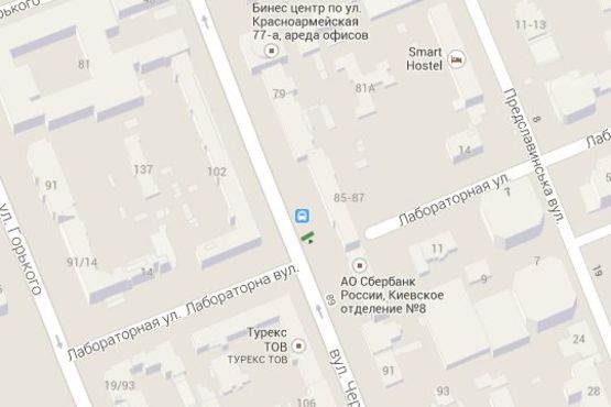 Схема рекламної площини за адресою Велика Васильківська вул., 85 - Лабораторна вул.,  ( "Європейські гардини") - зупинка гром.транспорту