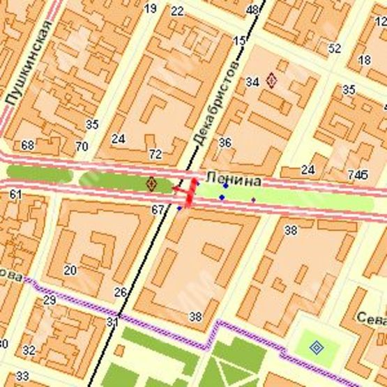 Схема рекламной плоскости по адресу Леніна просп. - Декабристів (Центральний р-н) вул., (№1)