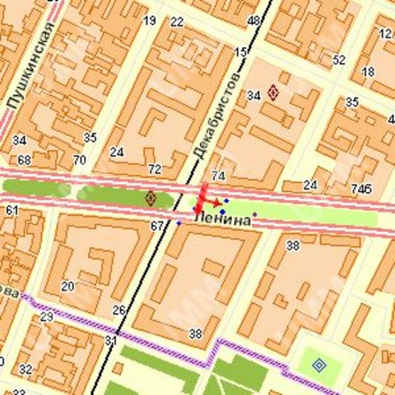 Схема рекламної площини за адресою Леніна просп. - Декабристів (Центральний р-н) вул., (№2)