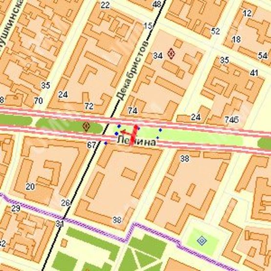 Схема рекламної площини за адресою Леніна просп. - Декабристів (Центральний р-н) вул., (№5)