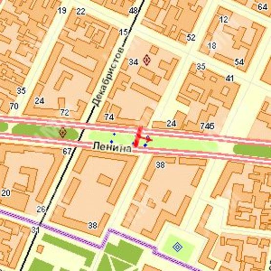 Схема рекламной плоскости по адресу Леніна просп. - Декабристів (Центральний р-н) вул., (№6)