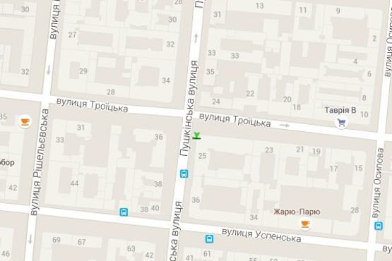 Схема рекламної площини за адресою Пушкінська вул., 37 - Троїцька вул., 25