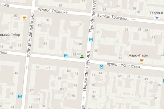 Схема рекламної площини за адресою Пушкінська вул., 40 - Успенська вул.