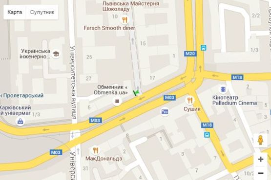 Схема рекламной плоскости по адресу Павлівська пл. (Рози Люксембург пл.) - Квітки-Основ`яненка вул.