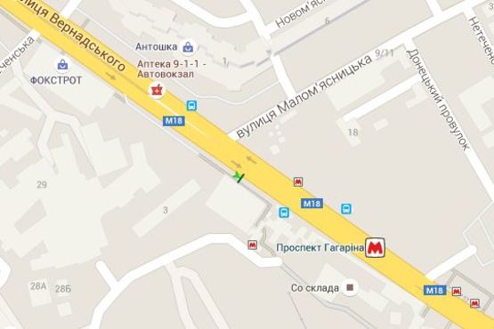 Схема рекламной плоскости по адресу Вернадського вул., 6 - Малом`ясницька вул.