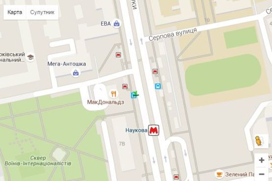 Схема рекламной плоскости по адресу Науки просп. (Леніна просп.) - Серпова вул., (зупинка) №1