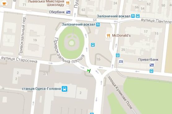 Схема рекламної площини за адресою Привокзальна пл. - Середньофонтанська вул.