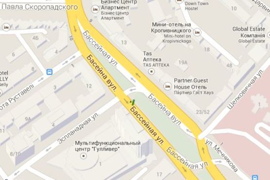 Схема рекламной плоскости по адресу Басейна вул., на розподільнику №1 (БЦ "Gulliver") (№3 - в напр. бульв.Лесі Українки)