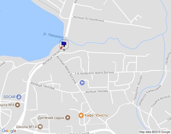 Схема рекламной плоскости по адресу (ул.Жовтневой революции) вул. Незалежності, 57, перекресток с ул.Богуна,  (парковка клуба "Иксия") сторона А