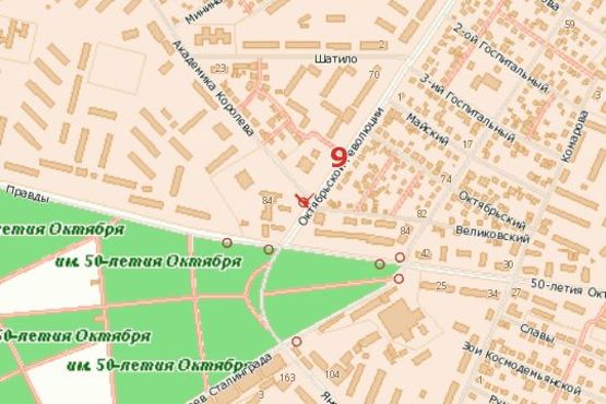 Схема рекламной плоскости по адресу Вокзальна вул. (Жовтневої Революції вул.) - Академіка Корольова вул.