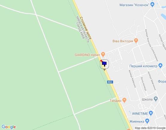 Схема рекламной плоскости по адресу Конча-Заспа, траса Р-02, км 29+150 право, котедж. містечко "РОМАНОВО", комплекс "Сезони SPA", ресторан "Giardino", супермаркет "Wine Time"