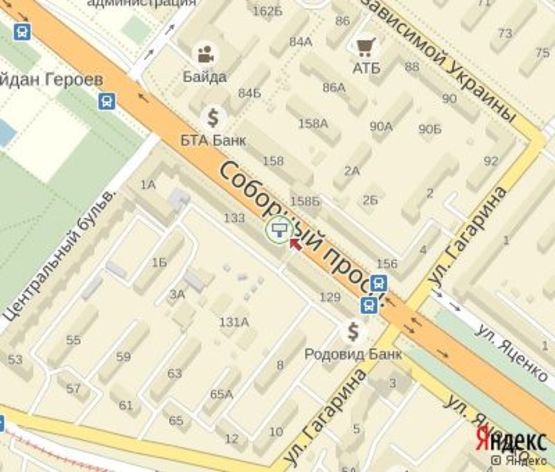 Схема рекламной плоскости по адресу Соборный пр.,133 ЦЕНТРАЛЬНАЯ ЗОНА.(к "Укртелеком", "Укрпошта","Приватбанк","Ощадбанк","Укрсиббанк")