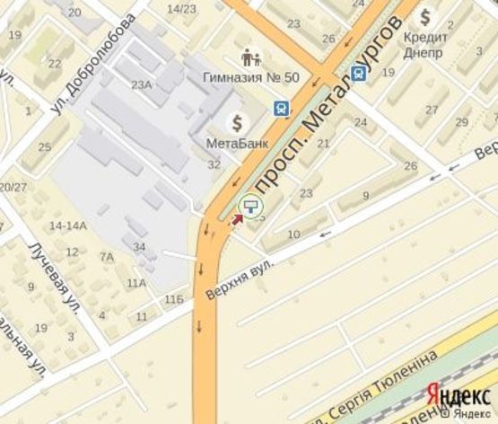 Схема рекламной плоскости по адресу Металлургов пр.,25  к ул.Богдана Хмельницкого и Пр.Соборный. ЦЕНТРАЛЬНАЯ ЗОНА.