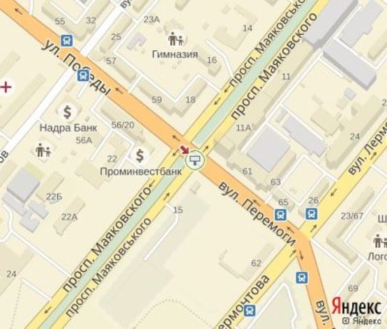 Схема рекламної площини за адресою Победы ул.-Маяковского пр. ЦЕНТРАЛЬНАЯ ЗОНА