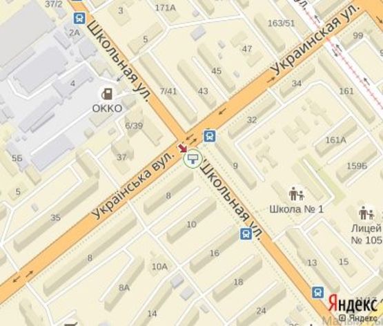 Схема рекламной плоскости по адресу Школьная ул.-Украинская ул. ЦЕНТРАЛЬНАЯ ЗОНА