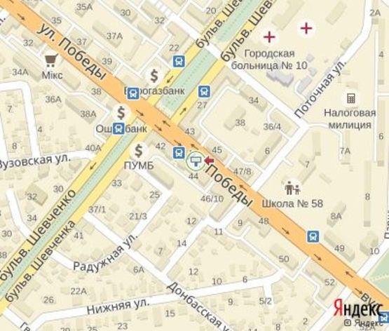Схема рекламної площини за адресою Победы ул.-Шевченко бул.,42 ЦЕНТРАЛЬНАЯ ЗОНА ( к "ПУМБ" и "Ощадбанк")