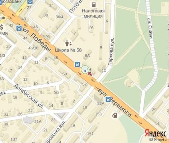 Схема рекламной плоскости по адресу Победы ул.,49-Нижнеднепровская ул. ЦЕНТРАЛЬНАЯ ЗОНА